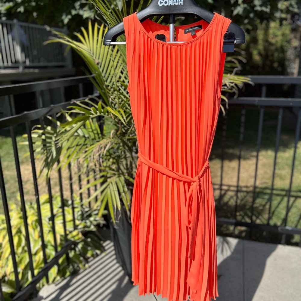 Banana Republic Vibrant Orange Pleated Mini Dress